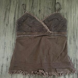 At Last Chocolate Brown Linen Cami Size Small